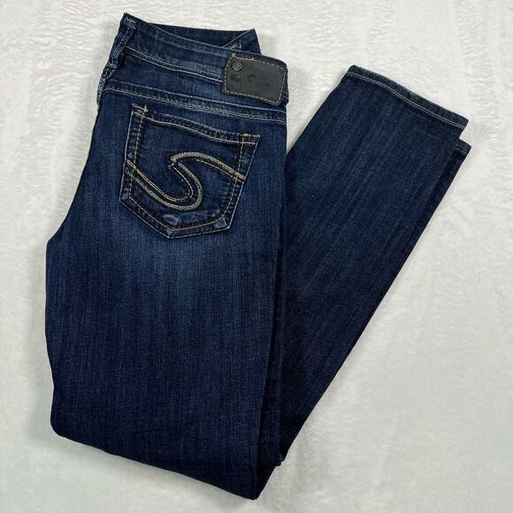 Silver Aiko Dark Wash Low-Rise Skinny Jeans W28/L29 - Picture 4 of 10